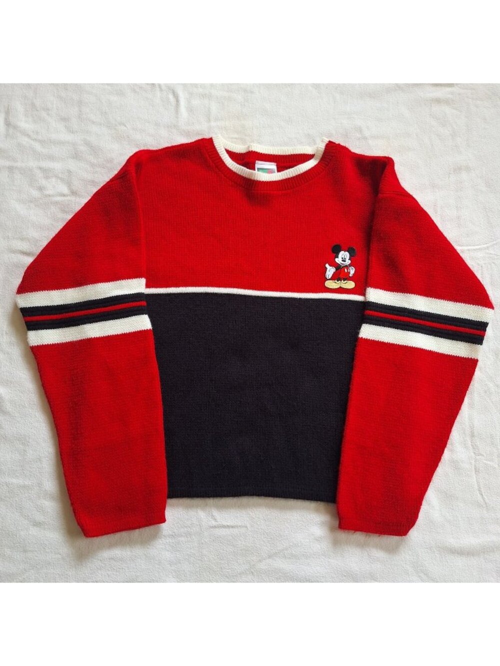 Mickey Unlimited Sweater L Vintage 90s Embroidered Patch Red Black Kids Large